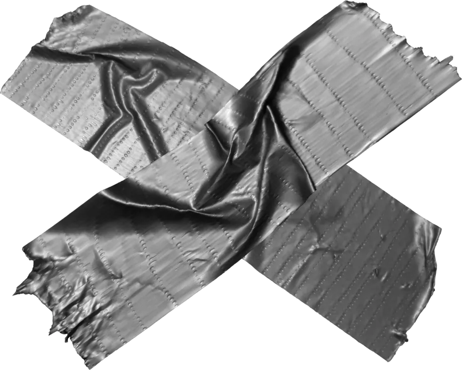 Duct tape crossed in an X, joining separate strips into one
